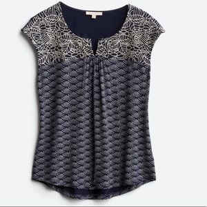 Skies Are Blue - XSP Delila Embroidery Neckline Knit Top Navy - Stitchfix